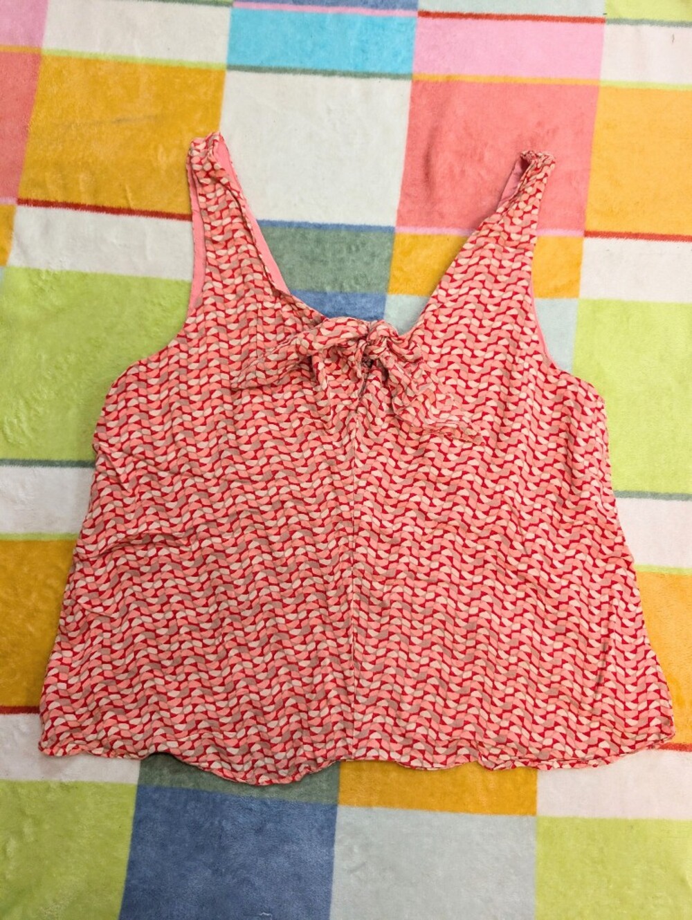 Anthropologie Maeve Coral Pink Printed Tie-Front Camisole Large Verena